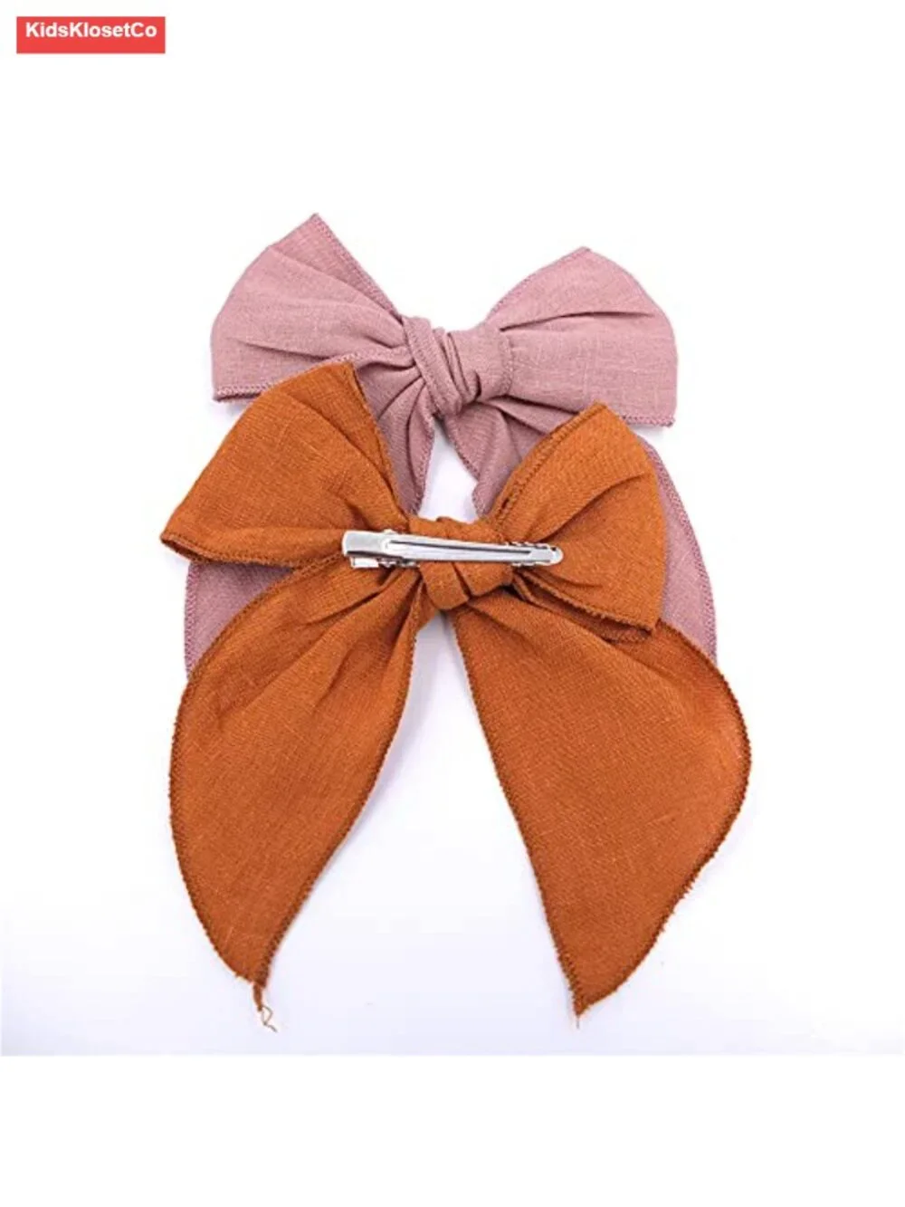 Handmade Linen & Cotton Bow Hair Clips Set of 12 Duckbill Clip